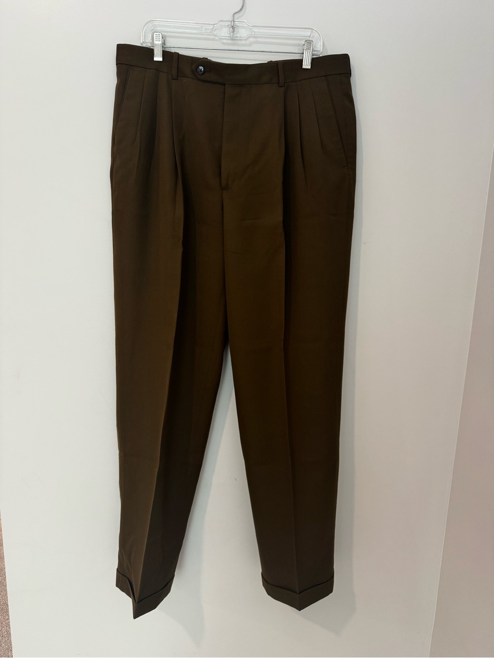 Vintage Monsieur Givenchy USA Olive Brown Pleated Pants Cuffed Mens 36R Classic